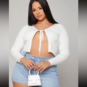 SHEIN plus ribbed knit tie front crop cardigan